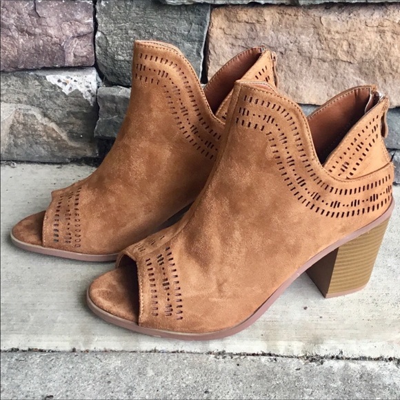 Shoes - Tan Vegan Leather Ankle Booties